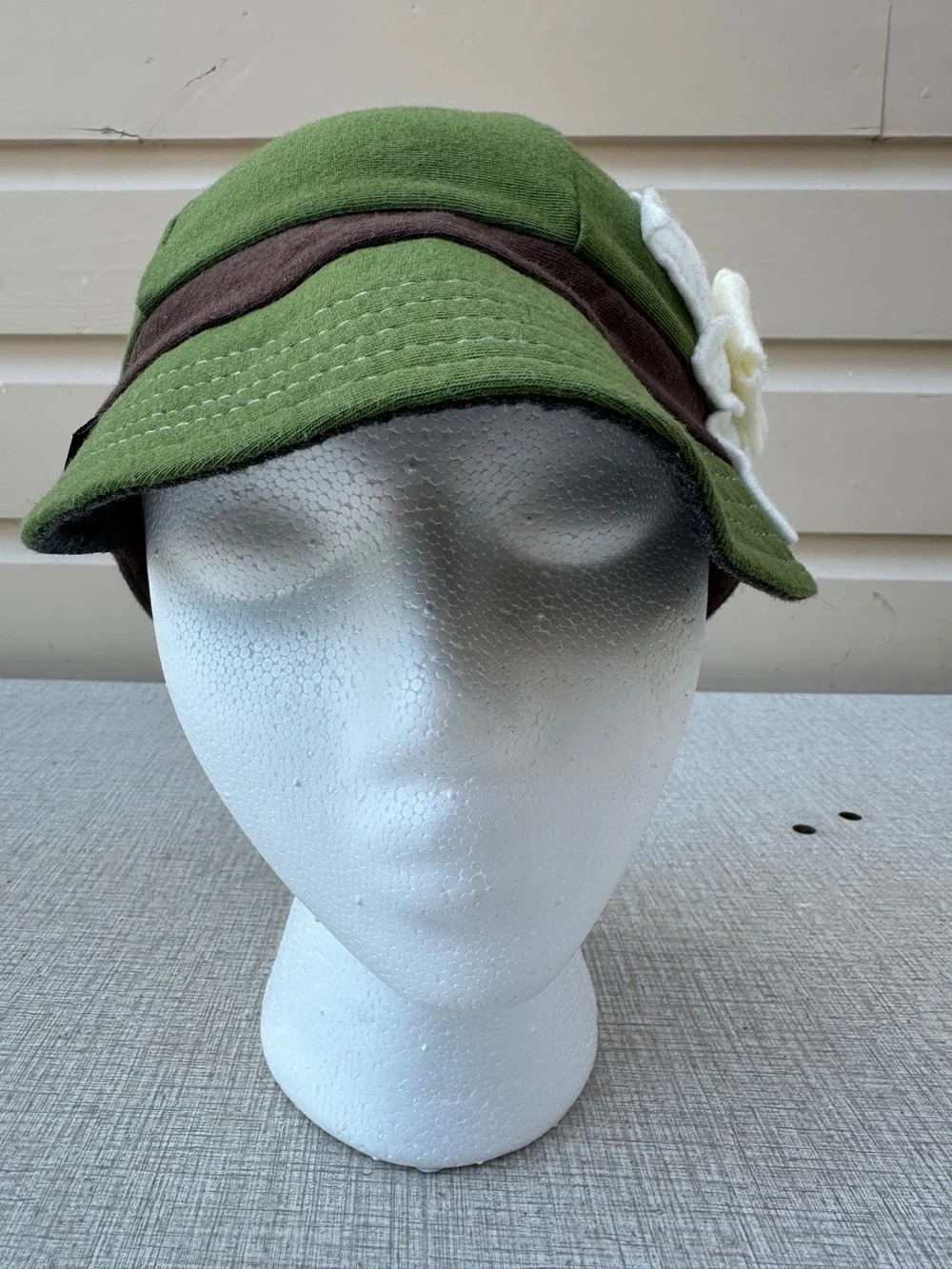 Olive Green cotton blend Floral Accent stretch cap Hat with Flower